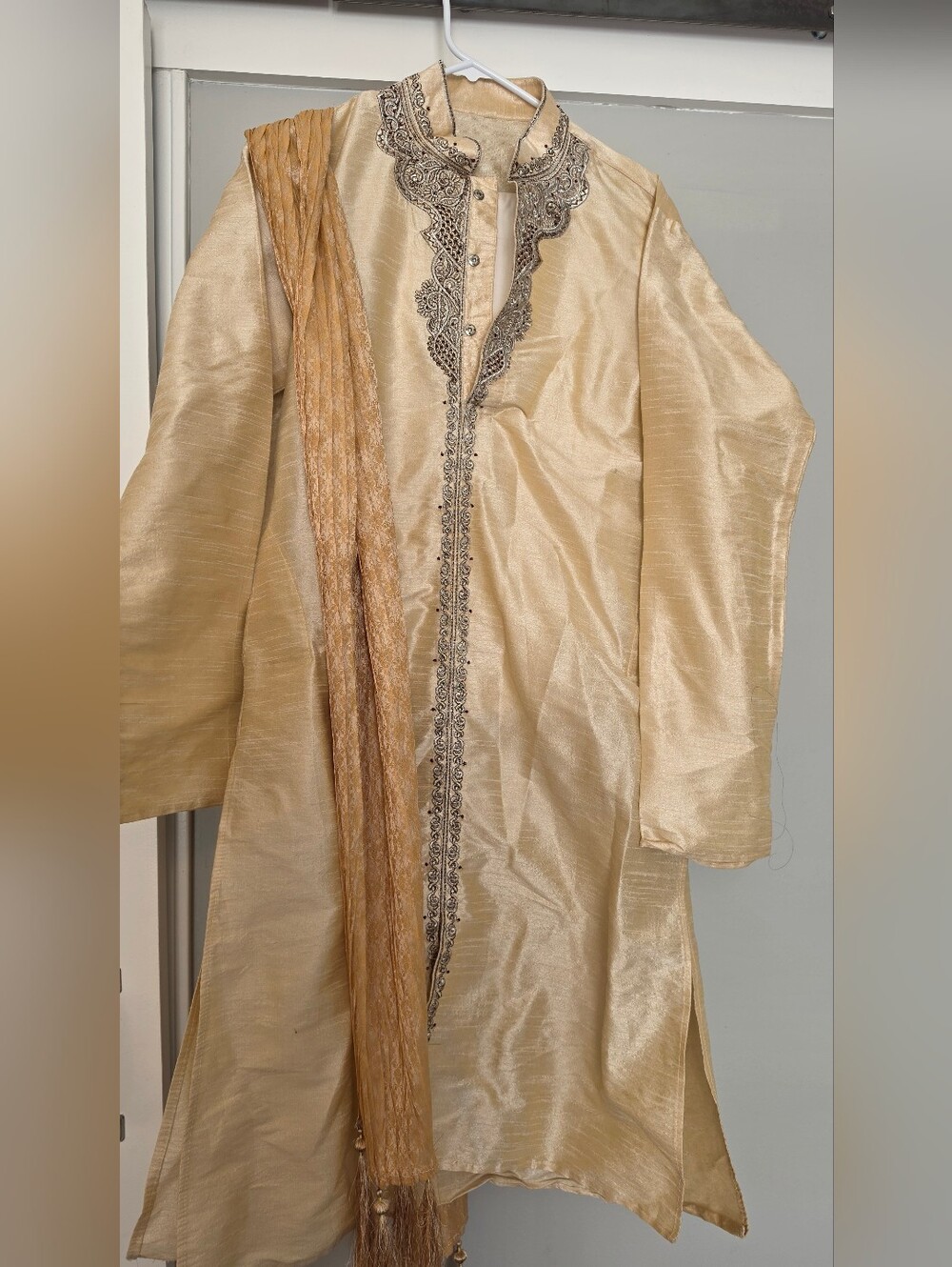 Golden Embroidered Kurta with Matching Scarf